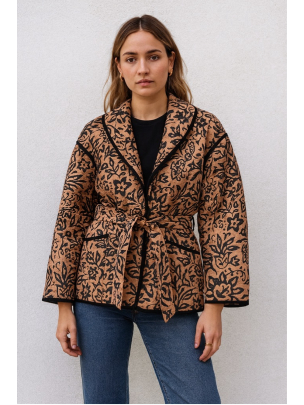 Bagatelle Quilted Floral Belted Jacket XS Oversized Lightweight Coat